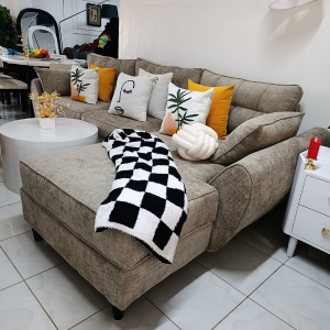 L-Shaped Sectional Sofa – Dark Beige Butterfly Design 6 Seater