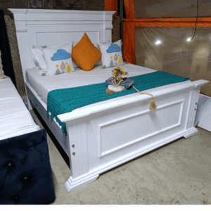 Five by Six White Wooden Bed