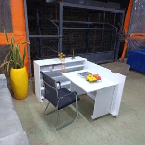 Modern White Office Desk With Bookshelf